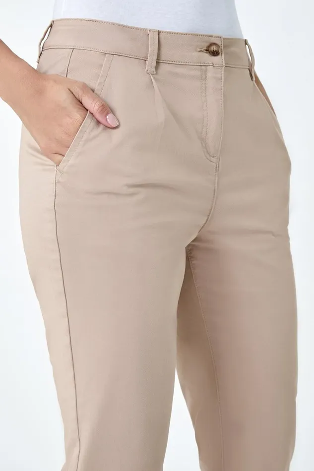 Women Natural Cotton Blend Washed Chino Trousers Roman Trousers
