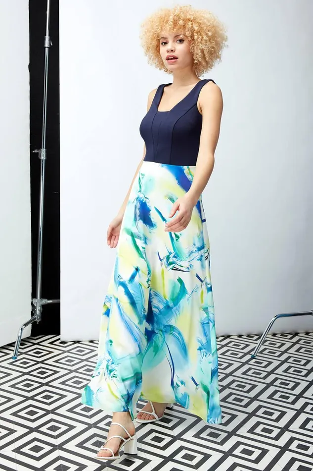Women Navy Abstract Print Maxi Dress Roman Dresses