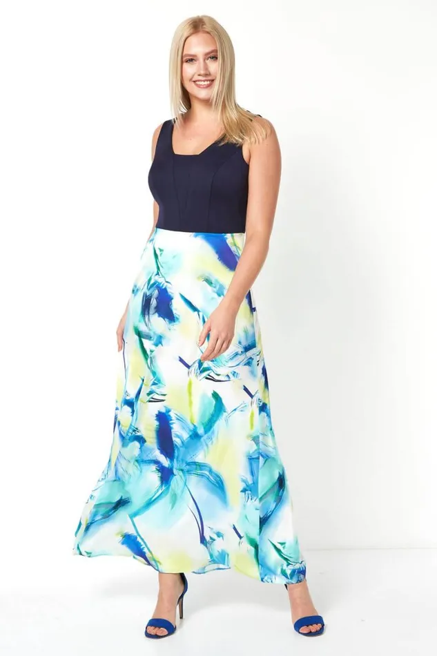 Women Navy Abstract Print Maxi Dress Roman Dresses