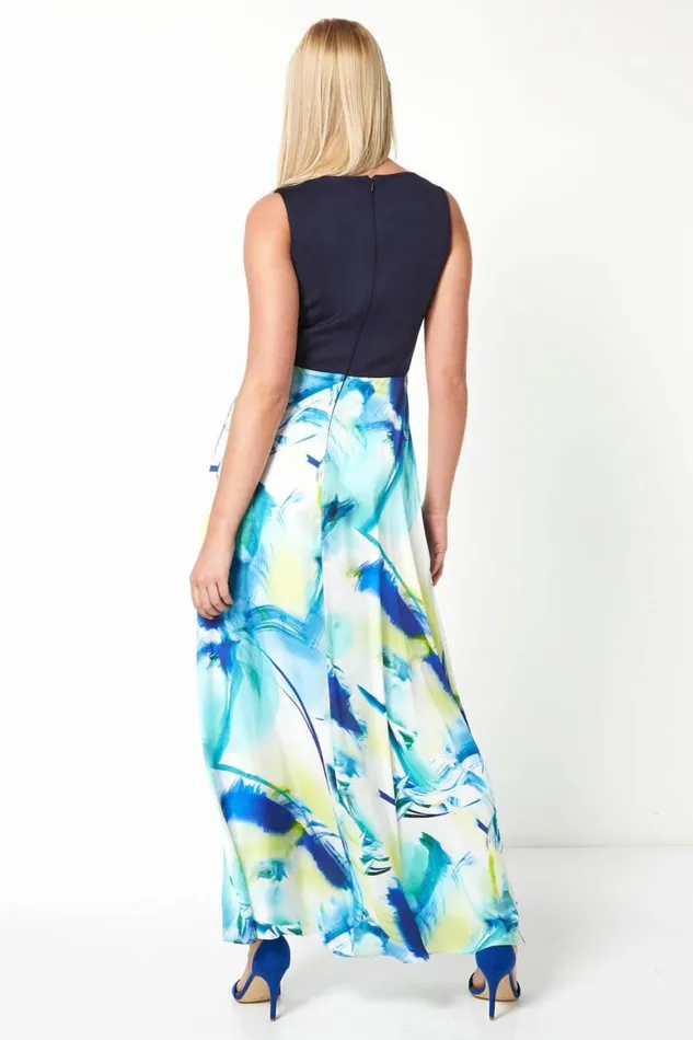 Women Navy Abstract Print Maxi Dress Roman Dresses