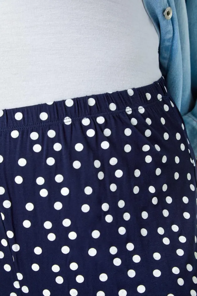 Women Navy Curve Spot Print Wide Leg Trousers Roman Trousers