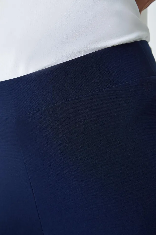 Women Navy Elastic Waist Super Wide Leg Stretch Trouser Roman Occasionwear