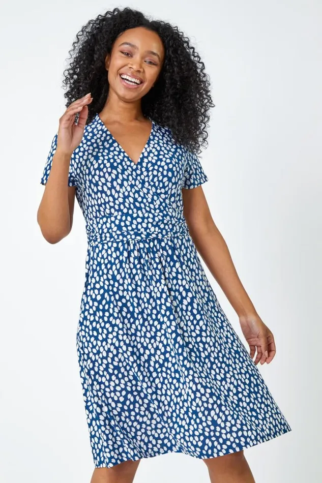 Women Navy Petite Spot Print Wrap Dress Roman Dresses