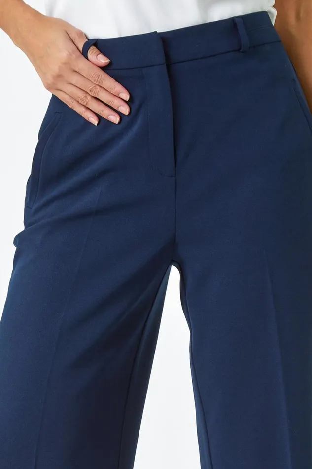 Women Navy Wide Leg Premium Stretch Trousers Roman Occasionwear