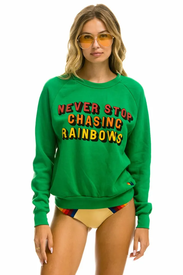 Women NEVER STOP CHASING RAINBOWS CREW SWEATSHIRT 8211 KELLY GREEN Aviator Nation UnisexCrewSweatshirt