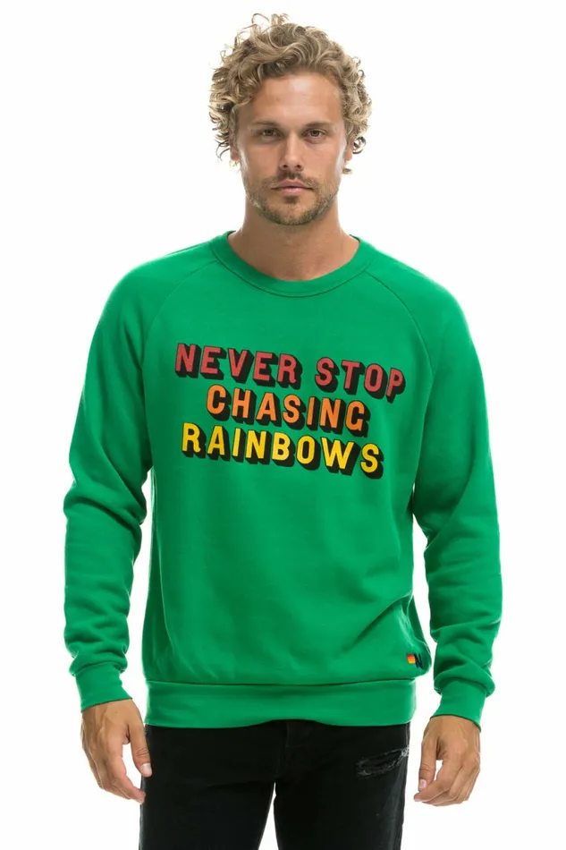 Women NEVER STOP CHASING RAINBOWS CREW SWEATSHIRT 8211 KELLY GREEN Aviator Nation UnisexCrewSweatshirt Women NEVER STOP CHASING RAINBOWS CREW SWEATSHIRT 8211 KELLY GREEN Aviator Nation UnisexCrewSweatshirt