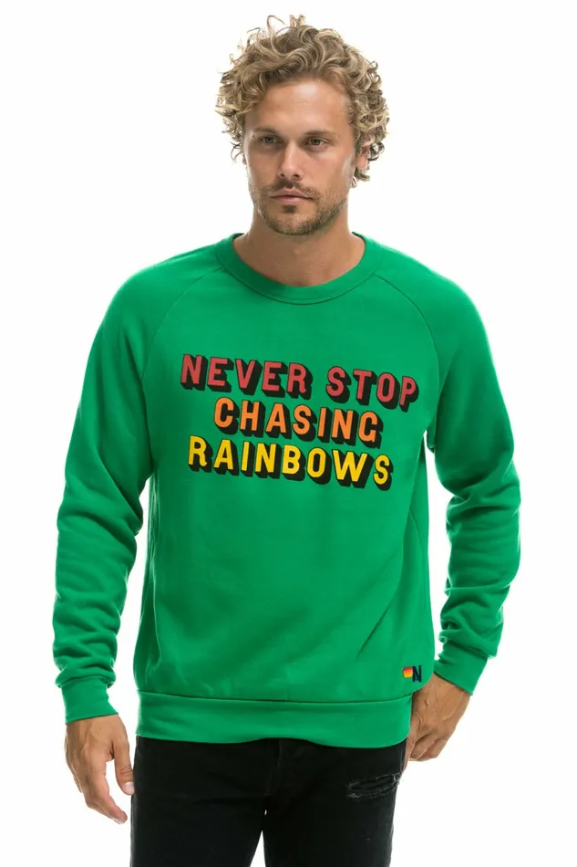 Women NEVER STOP CHASING RAINBOWS CREW SWEATSHIRT 8211 KELLY GREEN Aviator Nation UnisexCrewSweatshirt Women NEVER STOP CHASING RAINBOWS CREW SWEATSHIRT 8211 KELLY GREEN Aviator Nation UnisexCrewSweatshirt