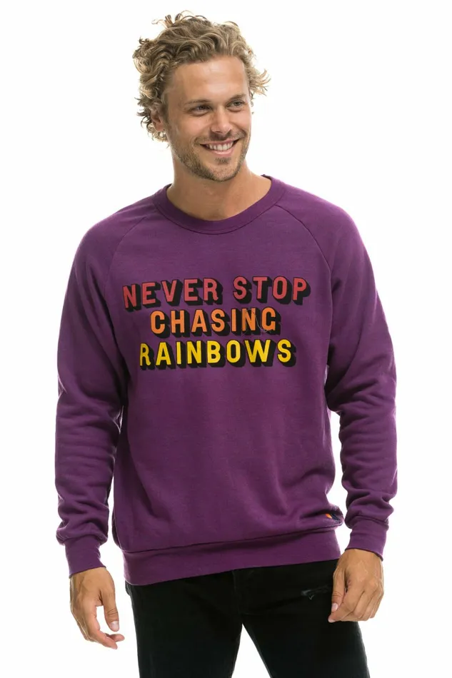 Women NEVER STOP CHASING RAINBOWS CREW SWEATSHIRT 8211 PURPLE Aviator Nation UnisexCrewSweatshirt Women NEVER STOP CHASING RAINBOWS CREW SWEATSHIRT 8211 PURPLE Aviator Nation UnisexCrewSweatshirt