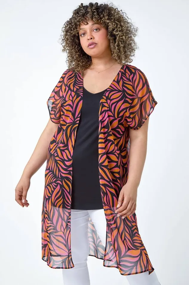 Women Orange Curve 2 In 1 Chiffon Overlay Jersey Tunic Top Roman Tops