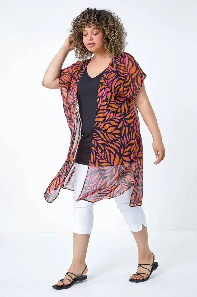 Women Orange Curve 2 In 1 Chiffon Overlay Jersey Tunic Top Roman Tops