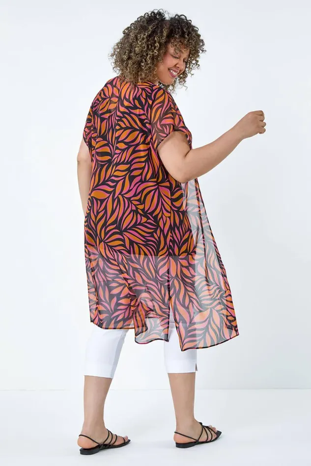 Women Orange Curve 2 In 1 Chiffon Overlay Jersey Tunic Top Roman Tops