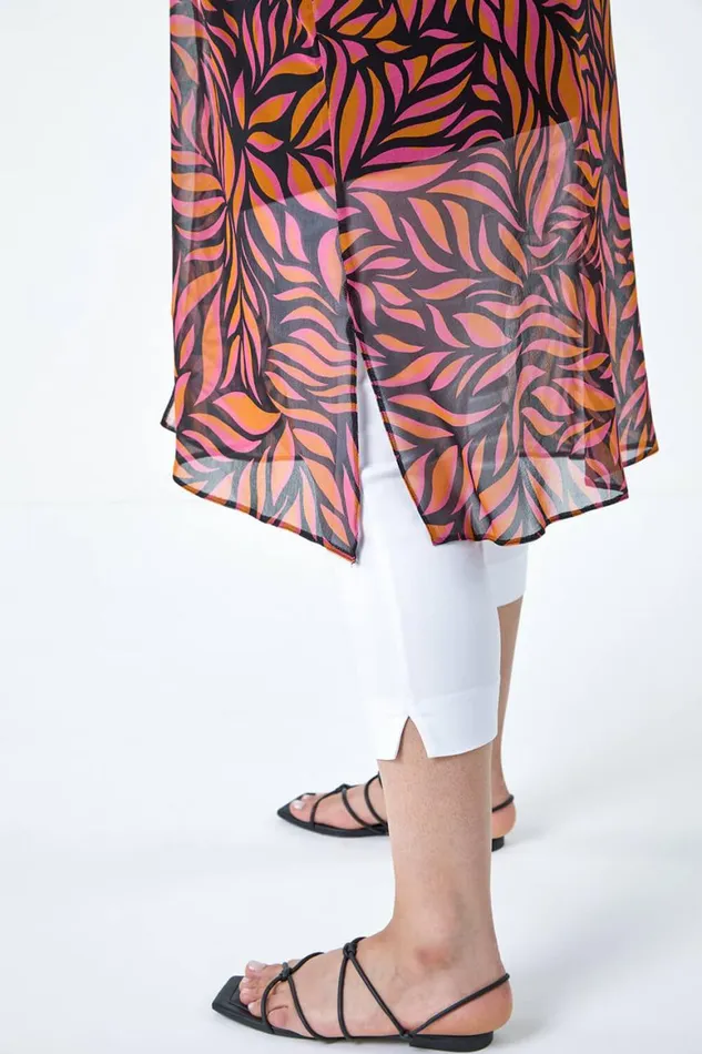 Women Orange Curve 2 In 1 Chiffon Overlay Jersey Tunic Top Roman Tops