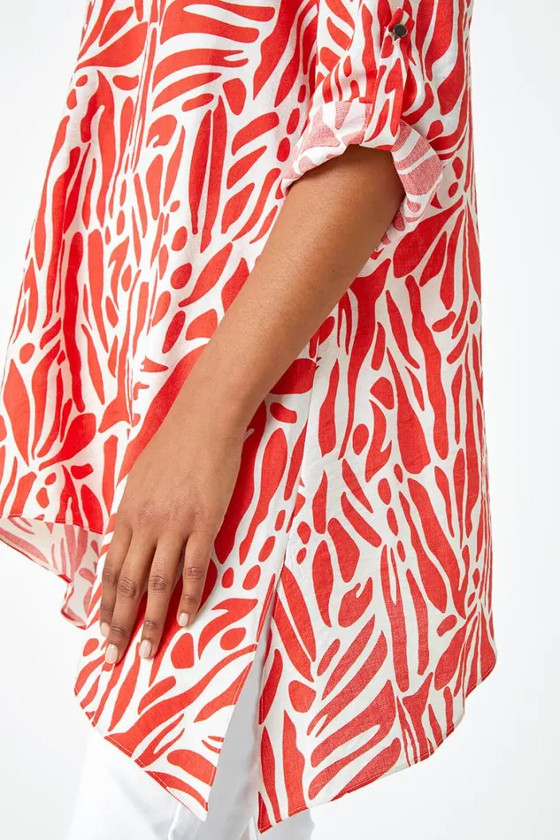 Women Orange Spot Print VNeck Hanky Hem Tunic Top Roman Tops