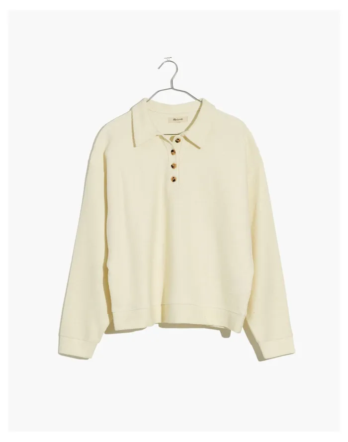 Women Ottoman Jacquard Polo Top Antique Cream Madewell Tops and Shirts Women Ottoman Jacquard Polo Top Antique Cream Madewell Tops and Shirts