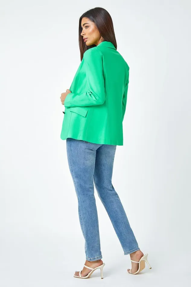 Women Pale Green Button Detail Stretch Blazer Roman Jackets