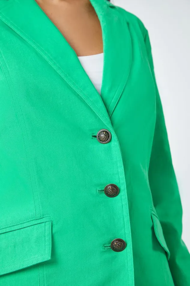 Women Pale Green Button Detail Stretch Blazer Roman Jackets