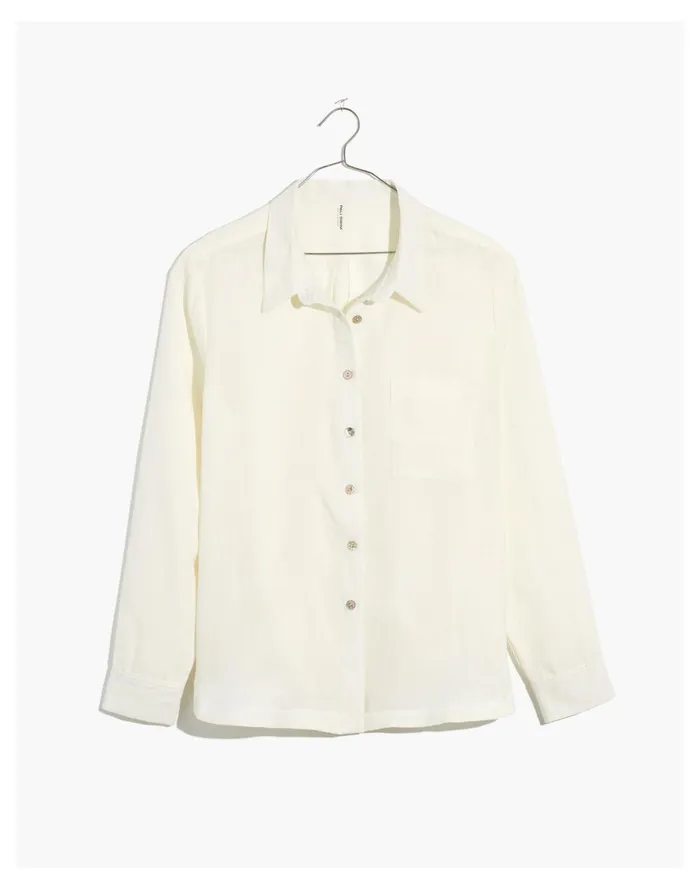 Women PALI SWIM Unisex Linen Pali Pocket Shirt Ecru Madewell Tops and Shirts Women PALI SWIM Unisex Linen Pali Pocket Shirt Ecru Madewell Tops and Shirts