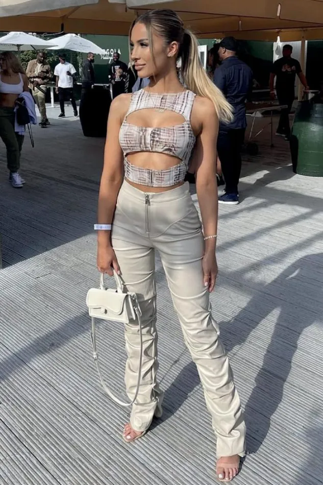 Women Pantalon En Simili Cuir Fronc Beige Brentiny Paris Pants