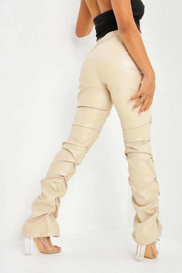 Women Pantalon En Simili Cuir Fronc Beige Brentiny Paris Pants