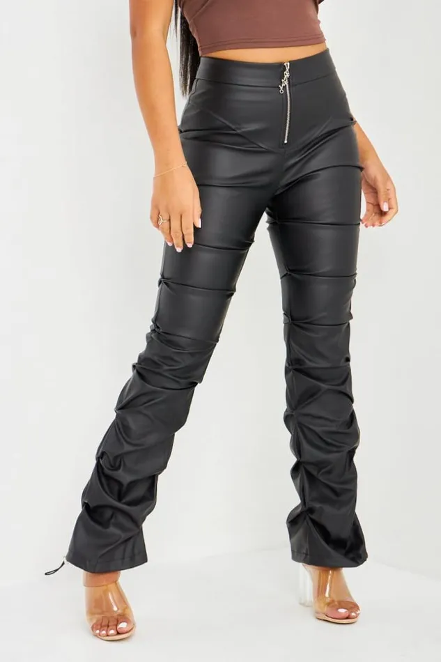 Women Pantalon Fronc En Similicuir Noir Mat Brentiny Paris Pants