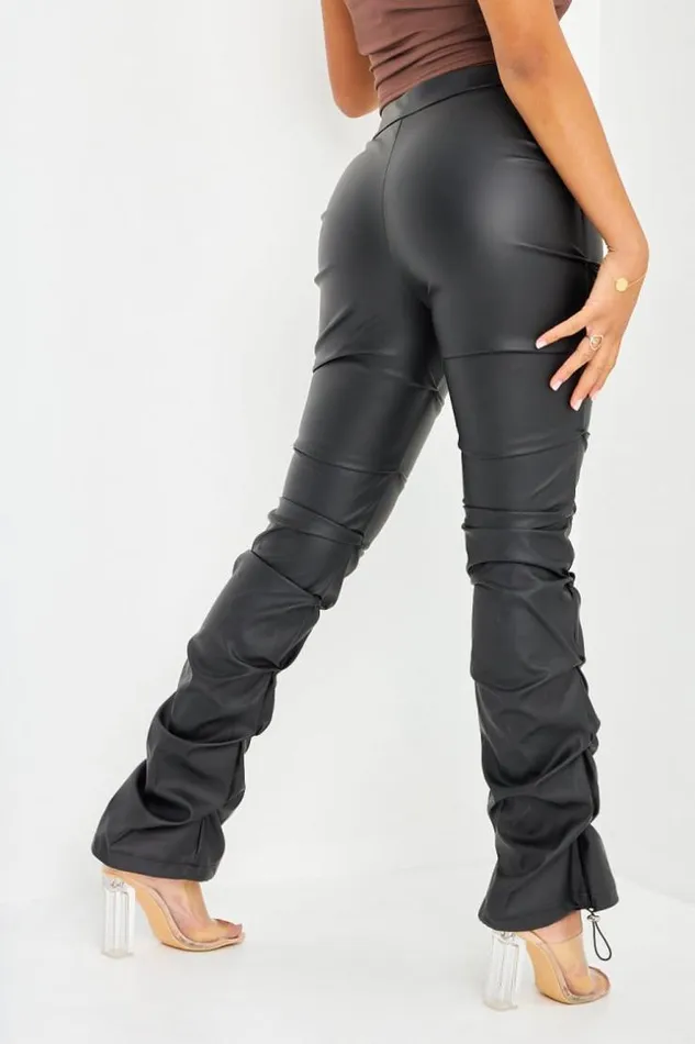 Women Pantalon Fronc En Similicuir Noir Mat Brentiny Paris Pants