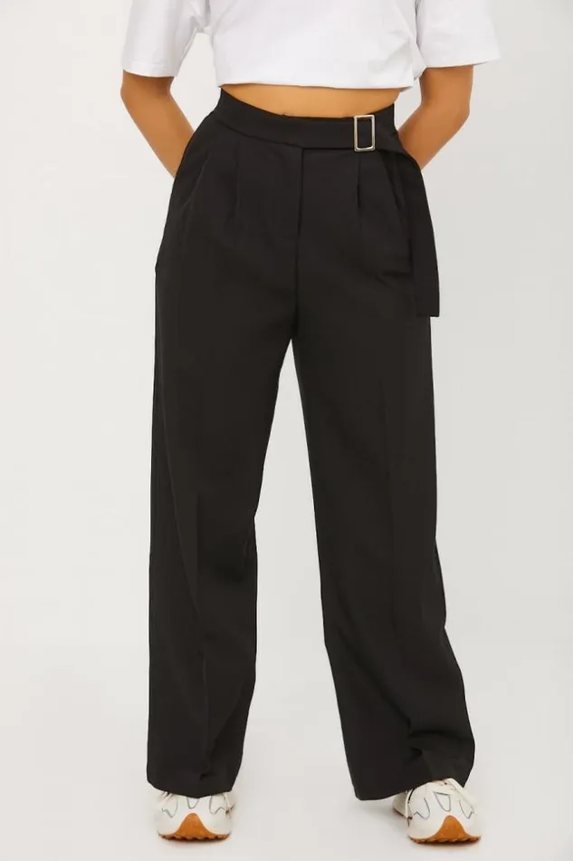 Women Pantalon Tailleur Ceintur Noir Black Brentiny Paris Pants