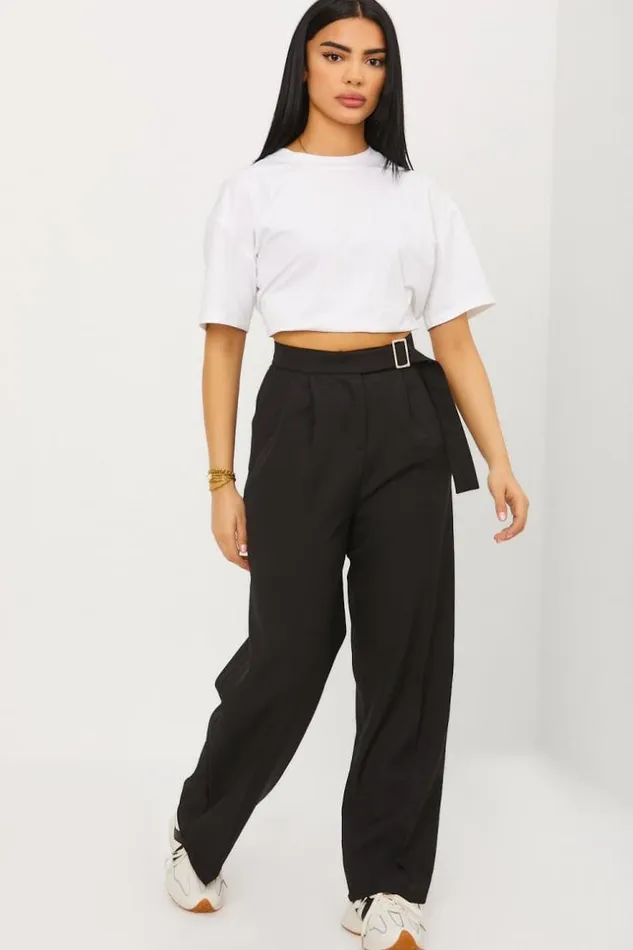 Women Pantalon Tailleur Ceintur Noir Black Brentiny Paris Pants
