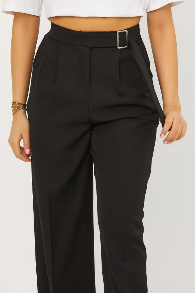 Women Pantalon Tailleur Ceintur Noir Black Brentiny Paris Pants