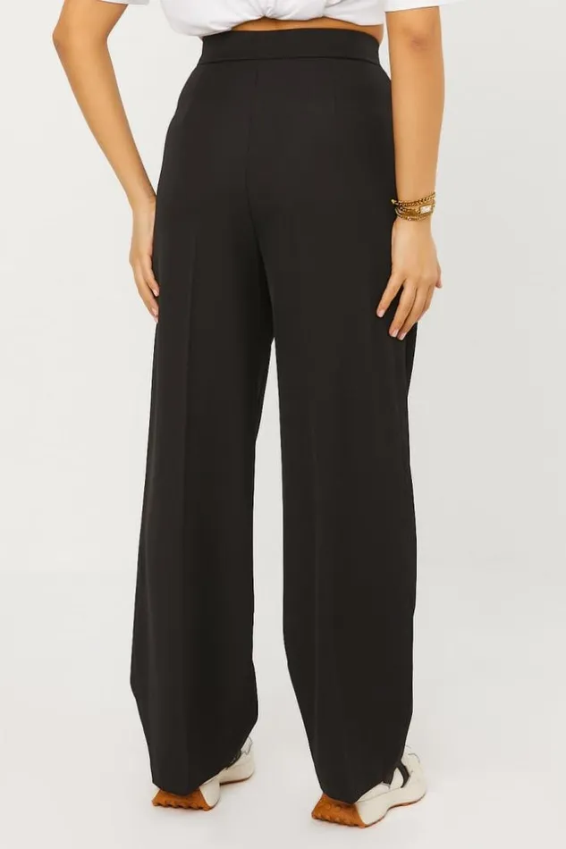 Women Pantalon Tailleur Ceintur Noir Black Brentiny Paris Pants