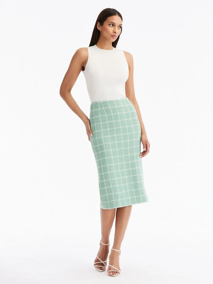 Women Pants and Skirts Oscar De La Renta Boucle Windowpane Tweed Pencil Skirt Sagewhite