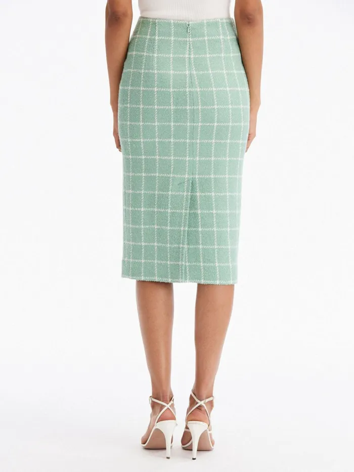 Women Pants and Skirts Oscar De La Renta Boucle Windowpane Tweed Pencil Skirt Sagewhite Women Pants and Skirts Oscar De La Renta Boucle Windowpane Tweed Pencil Skirt Sagewhite