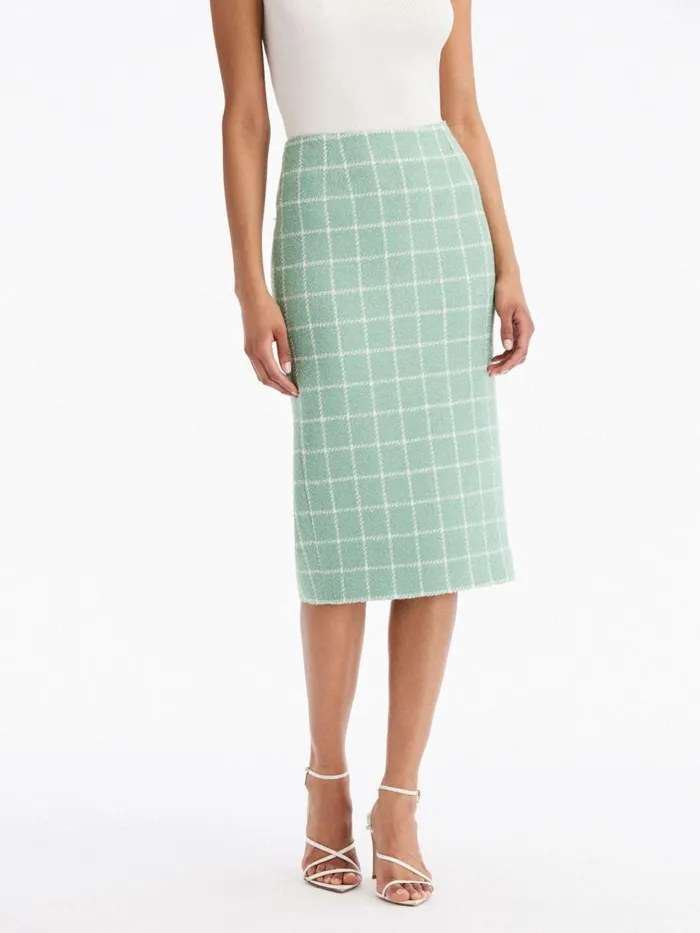 Women Pants and Skirts Oscar De La Renta Boucle Windowpane Tweed Pencil Skirt Sagewhite Women Pants and Skirts Oscar De La Renta Boucle Windowpane Tweed Pencil Skirt Sagewhite