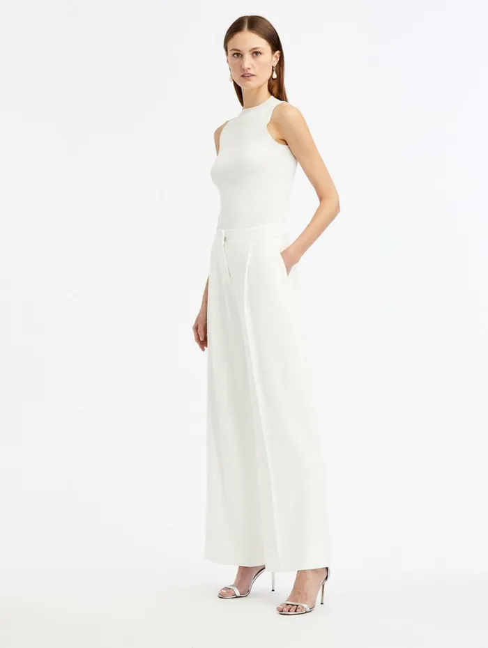 Women Pants and Skirts Oscar De La Renta High Waisted Wide Leg Pant Ivory