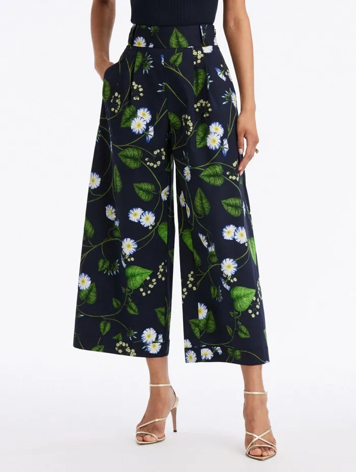 Women Pants and Skirts Oscar De La Renta Morning Glory Poplin Culotte Pants Whitedark Navy