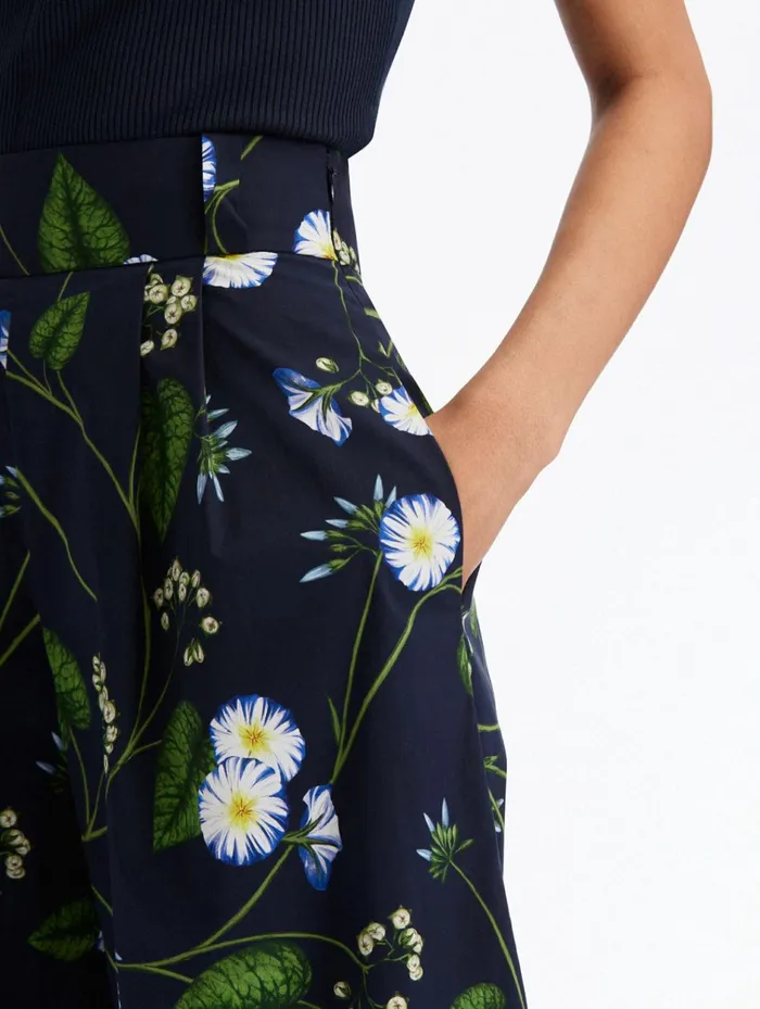 Women Pants and Skirts Oscar De La Renta Morning Glory Poplin Culotte Pants Whitedark Navy