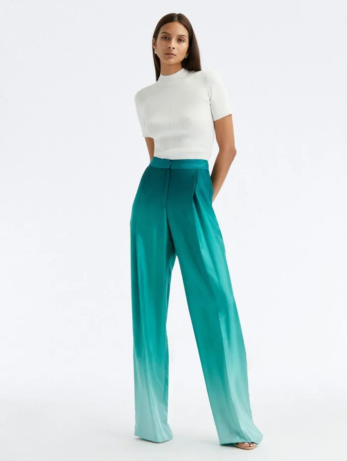 Women Pants and Skirts Oscar De La Renta Ombr Silk Twill Pant Jade