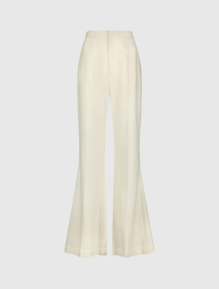 Women Pants Mac Duggal Ivory Classic Crepe Flared Trouser Pant 8211 FINAL SALE Ivory