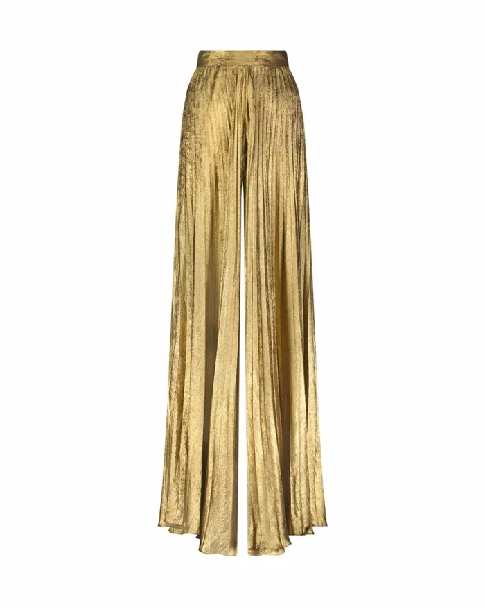 Women Pants Mac Duggal Metallic Lam Pleated Wide Leg Pant Gold
