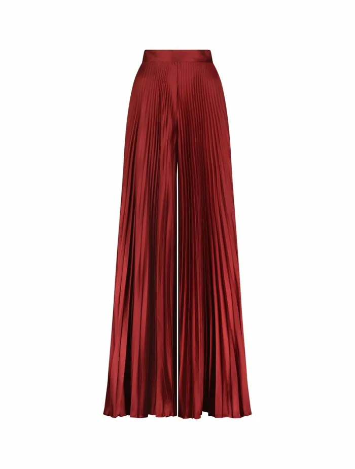 Women Pants Mac Duggal Pleated Charmeuse Wide Leg Pants Oxblood