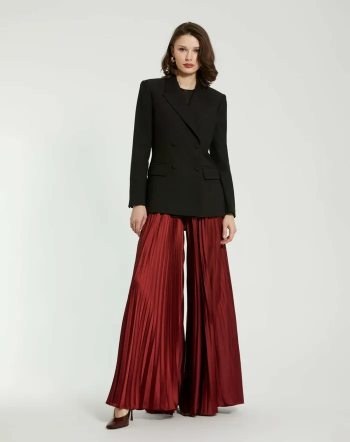 Women Pants Mac Duggal Pleated Charmeuse Wide Leg Pants Oxblood