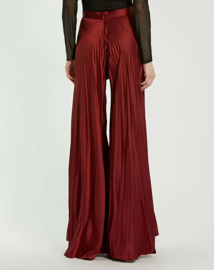 Women Pants Mac Duggal Pleated Charmeuse Wide Leg Pants Oxblood