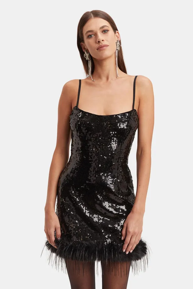 Women Party Dresses Bardot Laurel Faux Fur Mini Dress In Black Sequin Black Sequin Women Party Dresses Bardot Laurel Faux Fur Mini Dress In Black Sequin Black Sequin