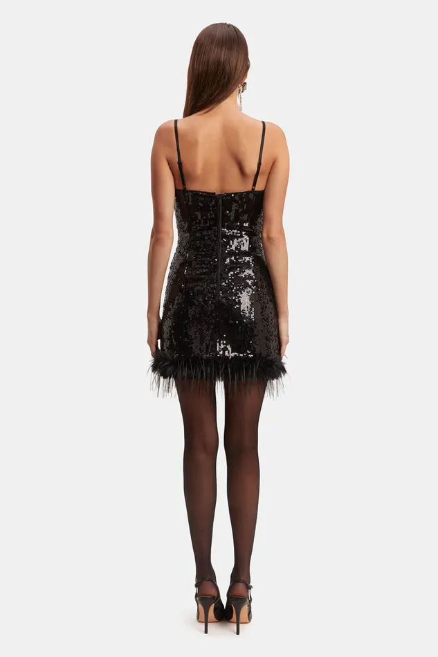 Women Party Dresses Bardot Laurel Faux Fur Mini Dress In Black Sequin Black Sequin Women Party Dresses Bardot Laurel Faux Fur Mini Dress In Black Sequin Black Sequin