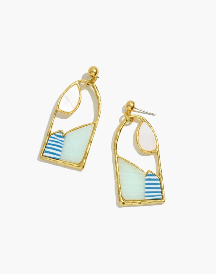 Women Patchwork Stone Statement Earrings Seaside Blue Madewell Earrings