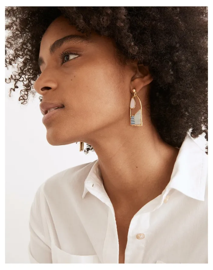 Women Patchwork Stone Statement Earrings Seaside Blue Madewell Earrings