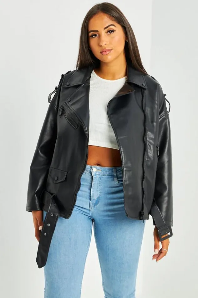 Women Perfecto En Simili Cuir Noir Fourrure Brentiny Paris Jackets
