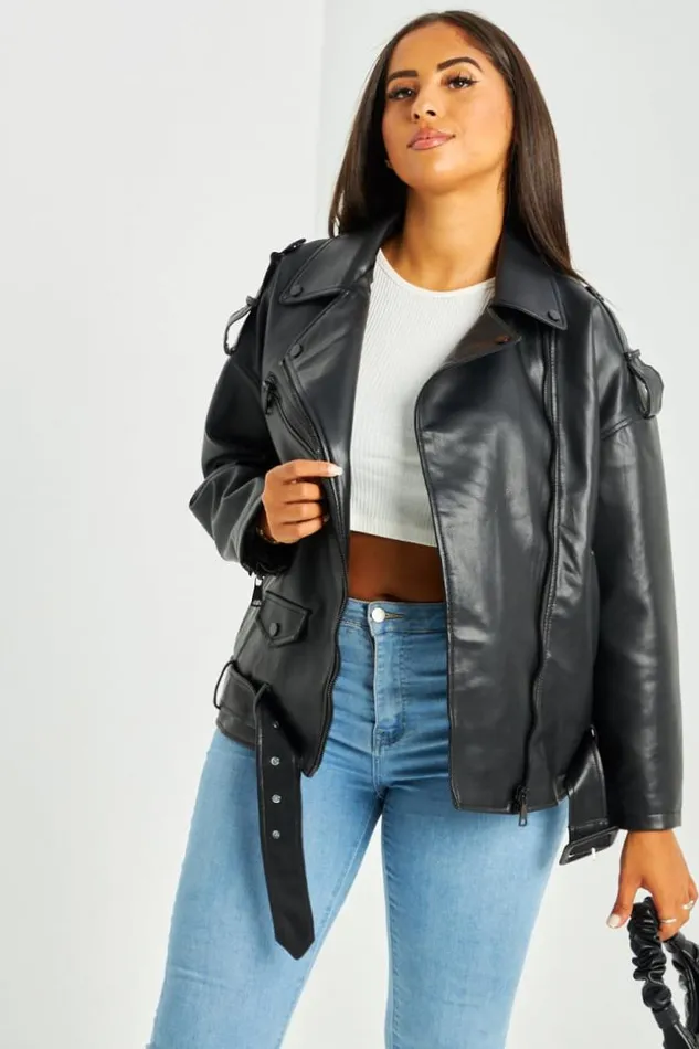 Women Perfecto En Simili Cuir Noir Fourrure Brentiny Paris Jackets