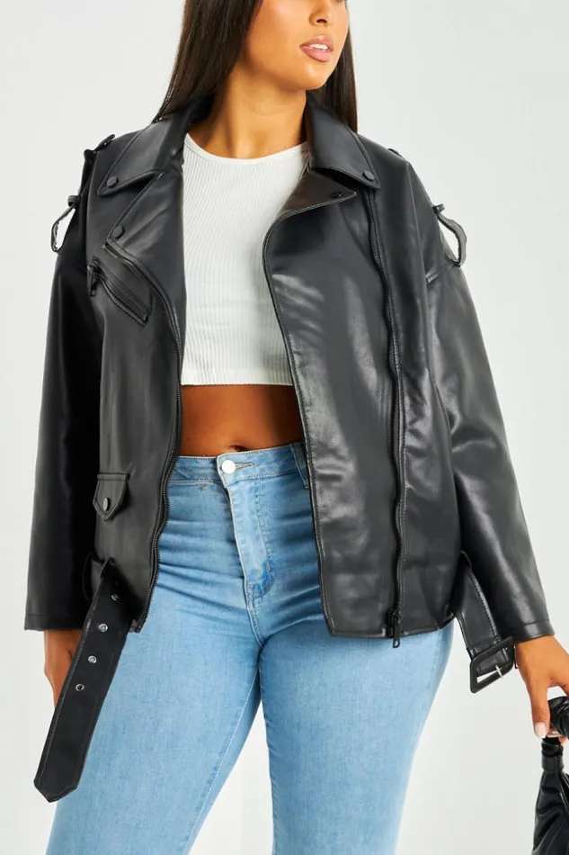 Women Perfecto En Simili Cuir Noir Fourrure Brentiny Paris Jackets