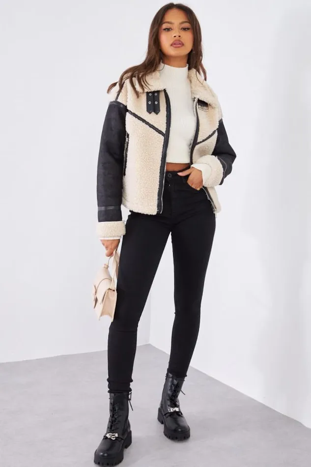 Women Perfecto Noir BiMatire En Peau De Mouton Black Brentiny Paris Jackets