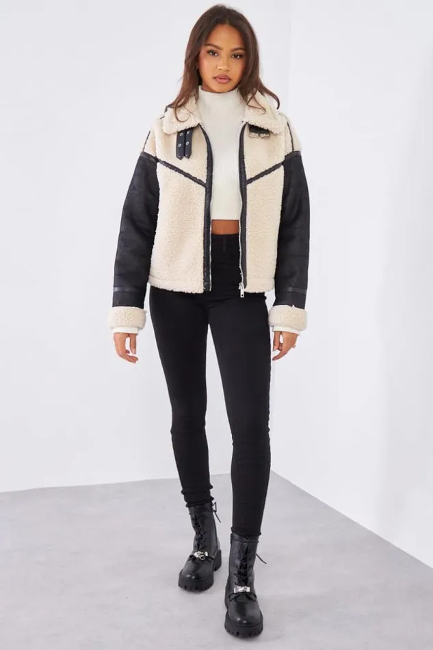 Women Perfecto Noir BiMatire En Peau De Mouton Black Brentiny Paris Jackets